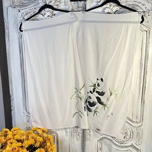 Silk White Scarf  Square with Panda Design